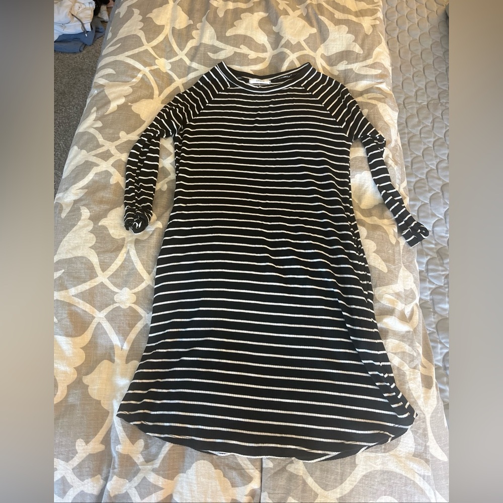 Cherish Women’s Size Small Long Sleeve Black White Stripes Mini Dress w Stretch